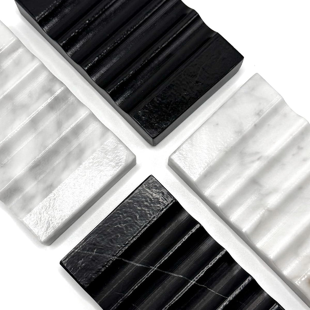 WeDoDecor Real Matte Black Marble Soap Dish for Bathroom Sink & Shower Stone Tray Small Unique Bar Soap Holder with Draining | Non-Slip, Luxury Bath Room Accessories