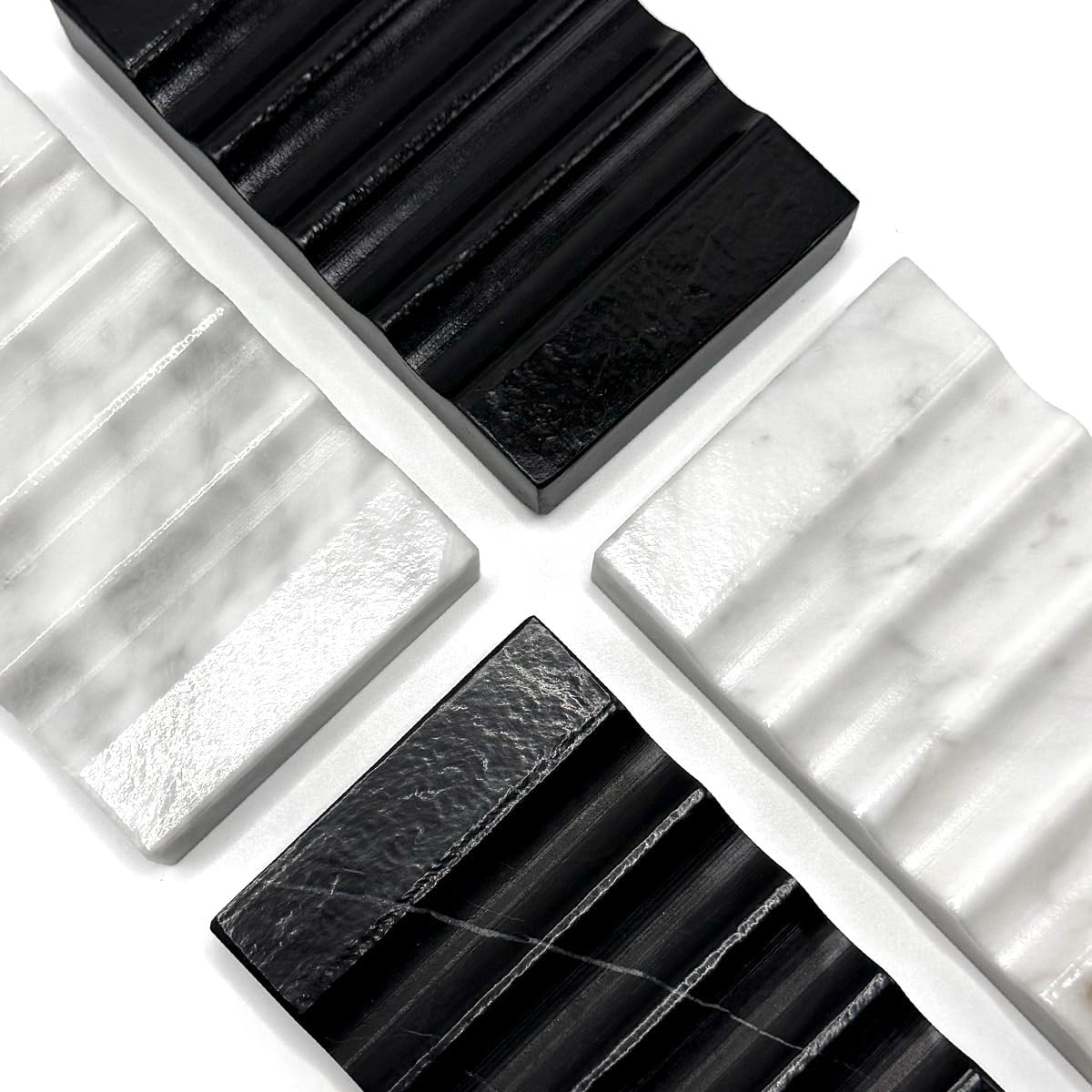WeDoDecor Real Matte Black Marble Soap Dish for Bathroom Sink & Shower Stone Tray Small Unique Bar Soap Holder with Draining | Non-Slip, Luxury Bath Room Accessories