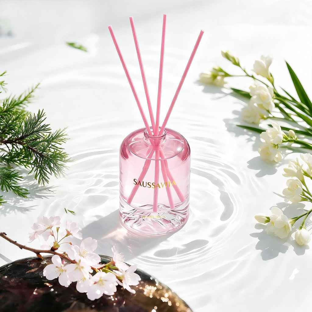 Reed Diffuser Set Volcano Design Cherry Blossom Scent, 3.28 fl.oz Diffuser with Sticks for 60 Days, Home Fragrance Reed Diffuser for Bathroom Shelf Decor & Room Freshener
