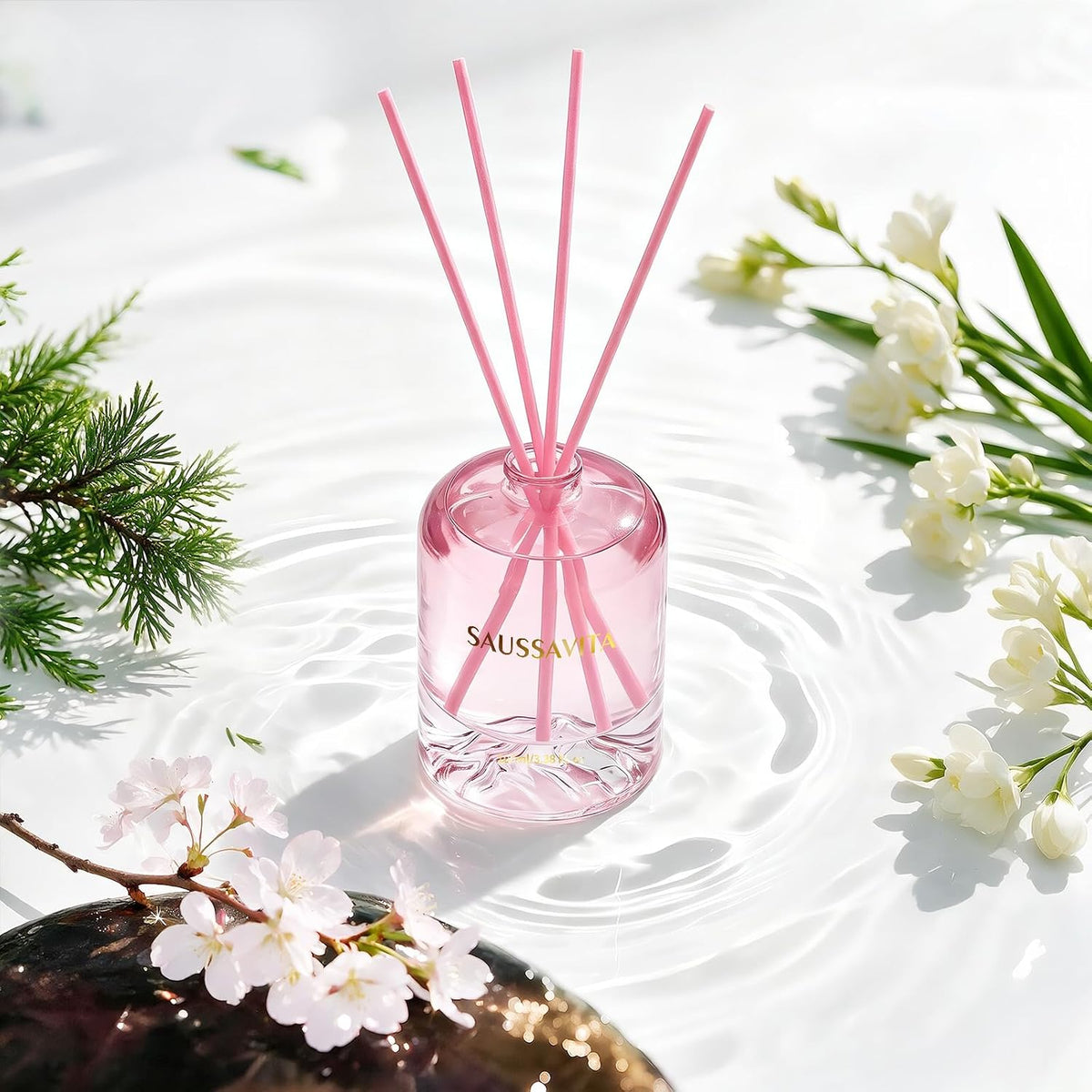 Reed Diffuser Set Volcano Design Cherry Blossom Scent, 3.28 fl.oz Diffuser with Sticks for 60 Days, Home Fragrance Reed Diffuser for Bathroom Shelf Decor & Room Freshener