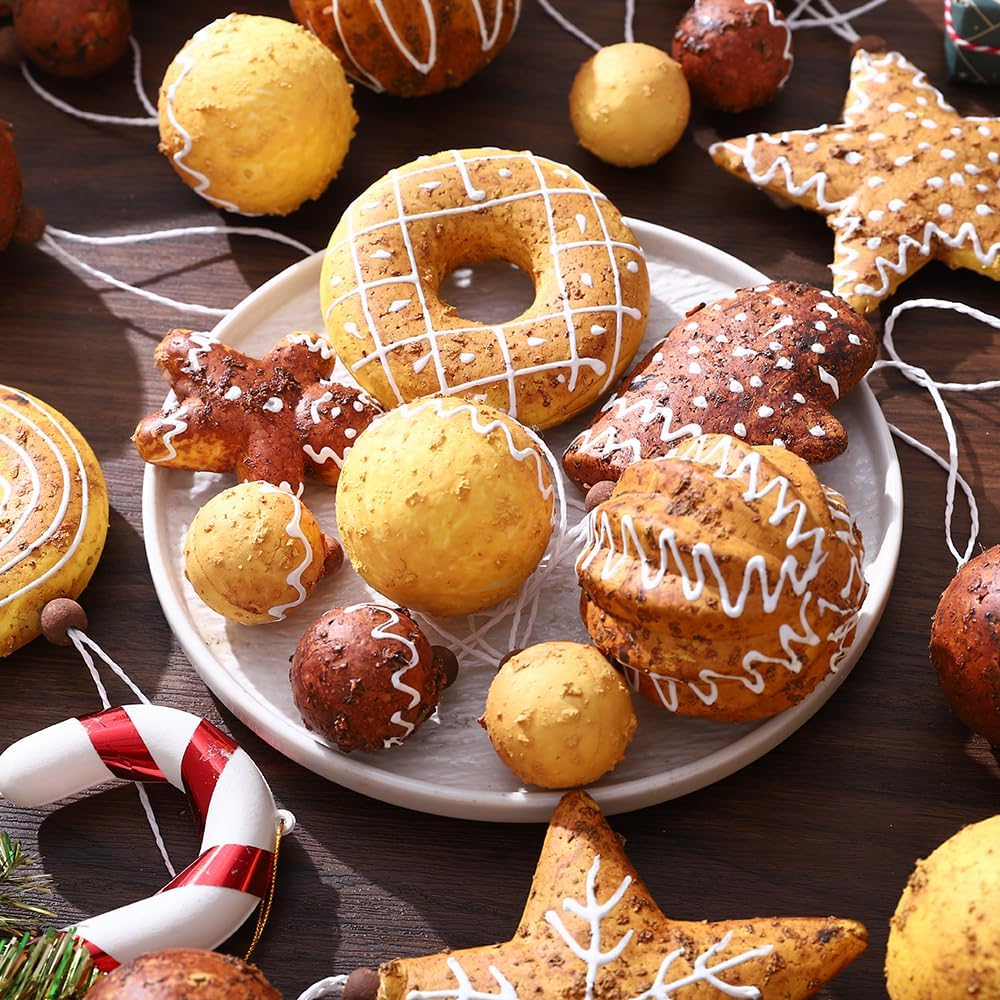 43PCS Baking Christmas Ornaments Set, Christmas Gingerbread Decorations Tree Hanging Ball Shatterproof Artificial Xmas Tree Hanging Ball for Indoor Home Holiday New Year Party Decor