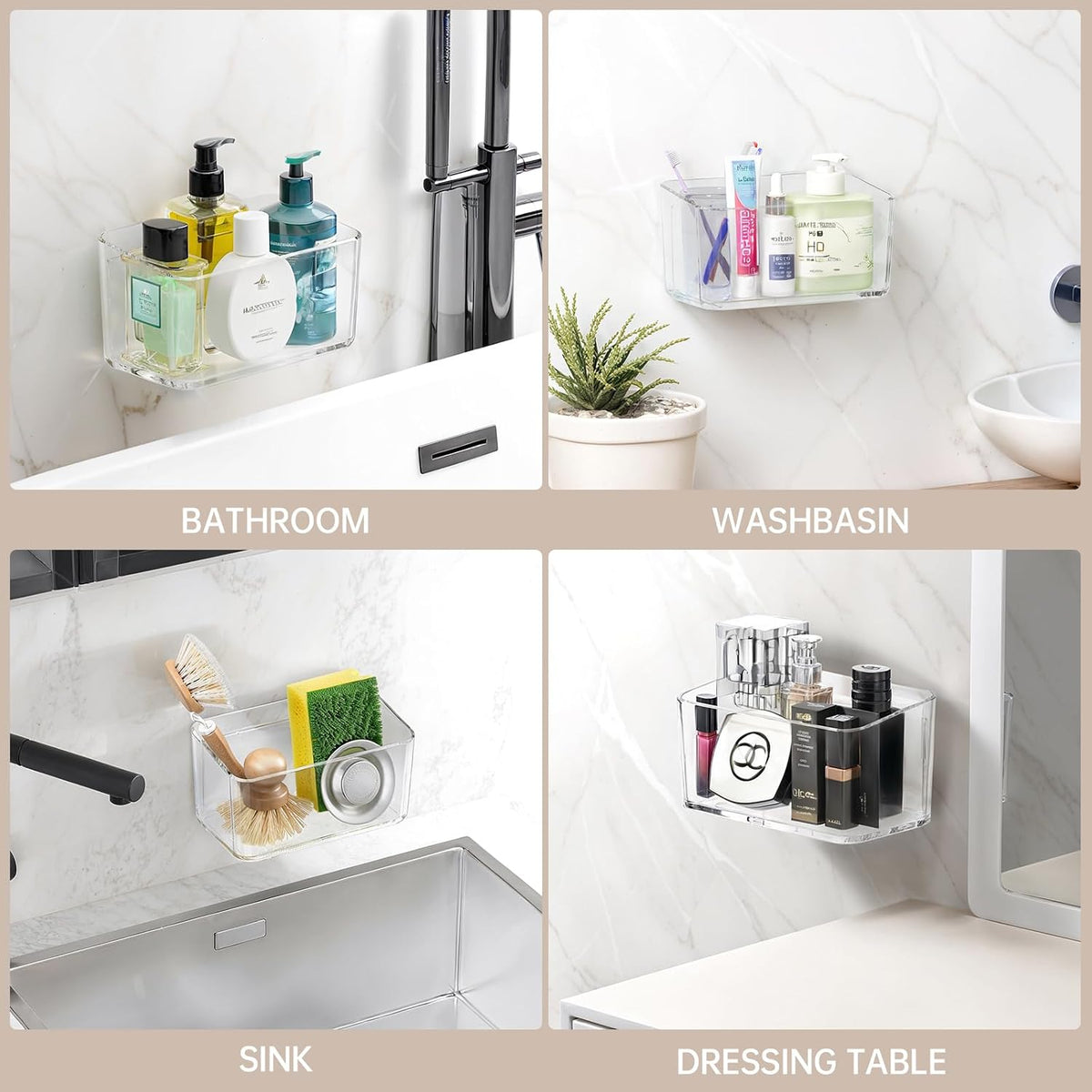 PAVSTINE 2 Pack Clear Shower Shelf, Adhesive Bathroom Shower Shelves