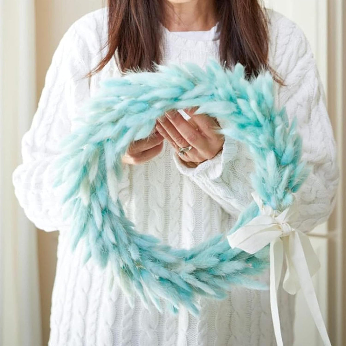 Blue Bunny Tails Dried Grass 120Pcs 17" for Boho Wedding Vase Decor
