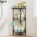 HapiRm Standing Corner Shower Caddy - 3 Tier Shower Organizer Corner with Soap Holder and 4 Hooks, Rustproof Bathroom Storage Shelves with Adhesives, Grey