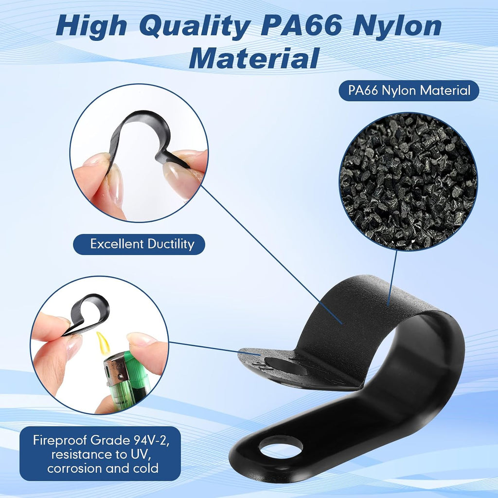 Hicarer 100 Pcs R-Type Cable Clips with Screws Wire Cord,Black,1/2inch