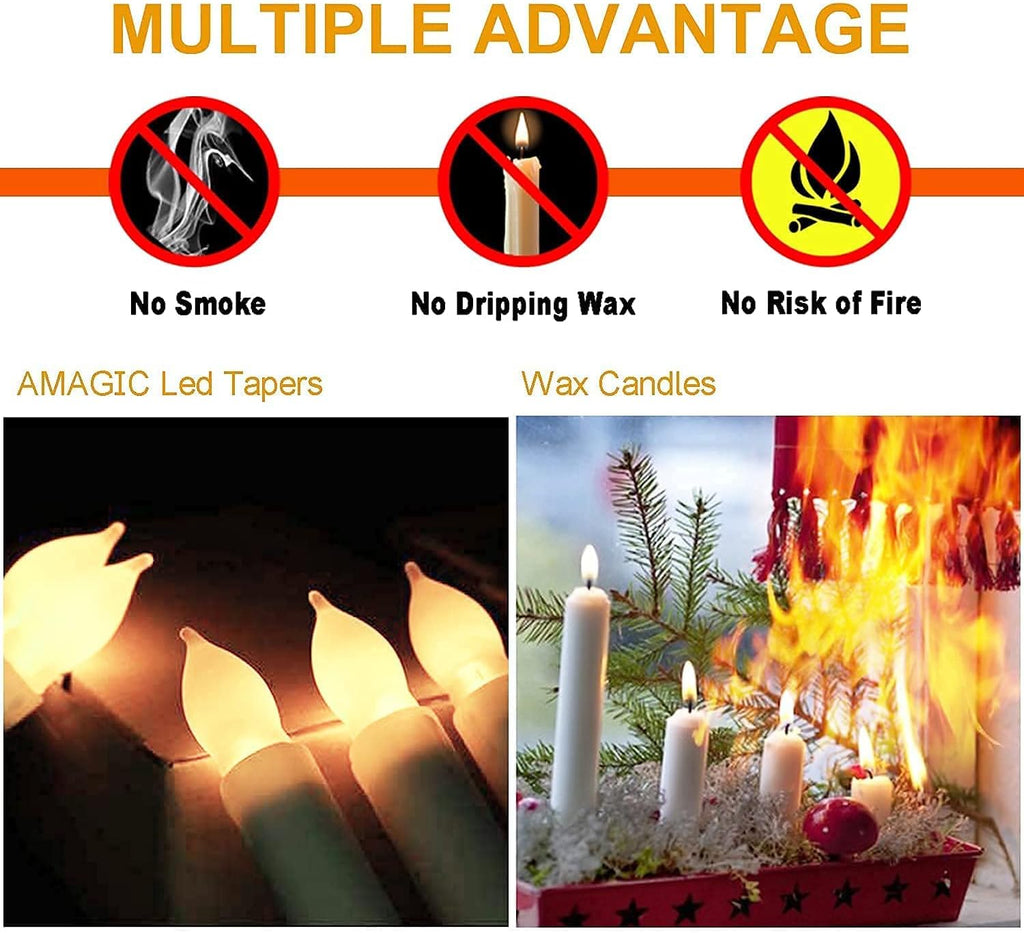 Amagic 24 Pcs Hanging Floating Candles, No Remote & Battery, Flameless Led Taper Candles Flickering, Battery Operated Candlesticks, for Fireplace