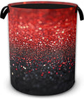 Collapsible Laundry Basket,Red Black Waterproof Oxford Cloth Hamper with Handles,Glitter Sparkling 16 x 20.8 Inch Portable Storage Organizer for Laundry Room Bedroom