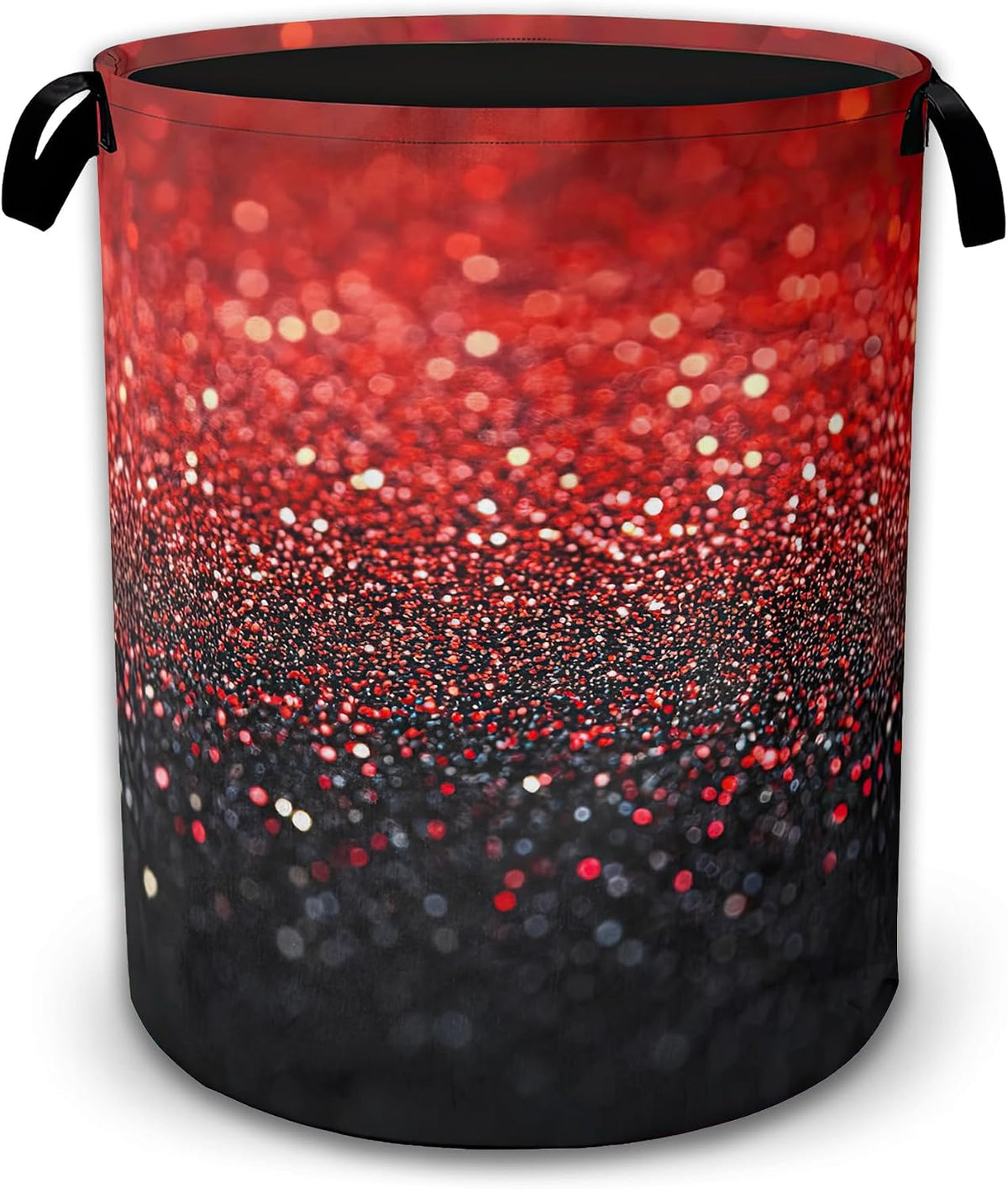 Collapsible Laundry Basket,Red Black Waterproof Oxford Cloth Hamper with Handles,Glitter Sparkling 16 x 20.8 Inch Portable Storage Organizer for Laundry Room Bedroom