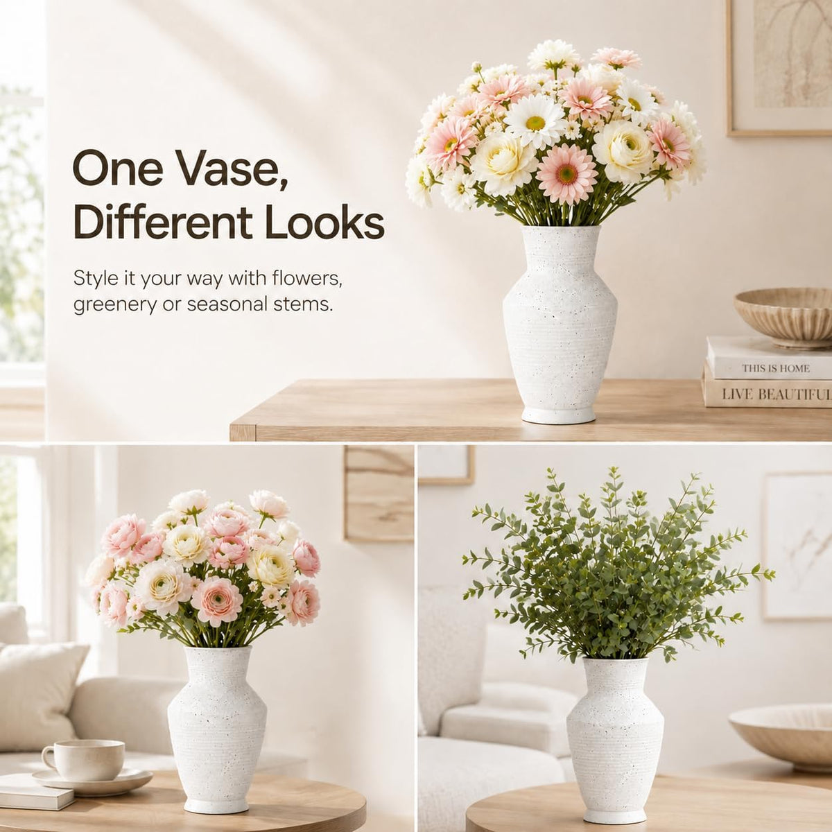 Nawaza Ceramic Flower Vase Small Farmhouse Table Decor Vase White V11