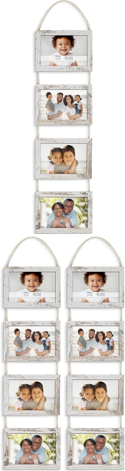 Icona Bay - 4x6 Wall Hanging Picture Frames Collage with 4 Openings - Distressed White - Casual Style Engineered Wood Frames - Wall Mount Only - Bliss Collection (Pack of 3)