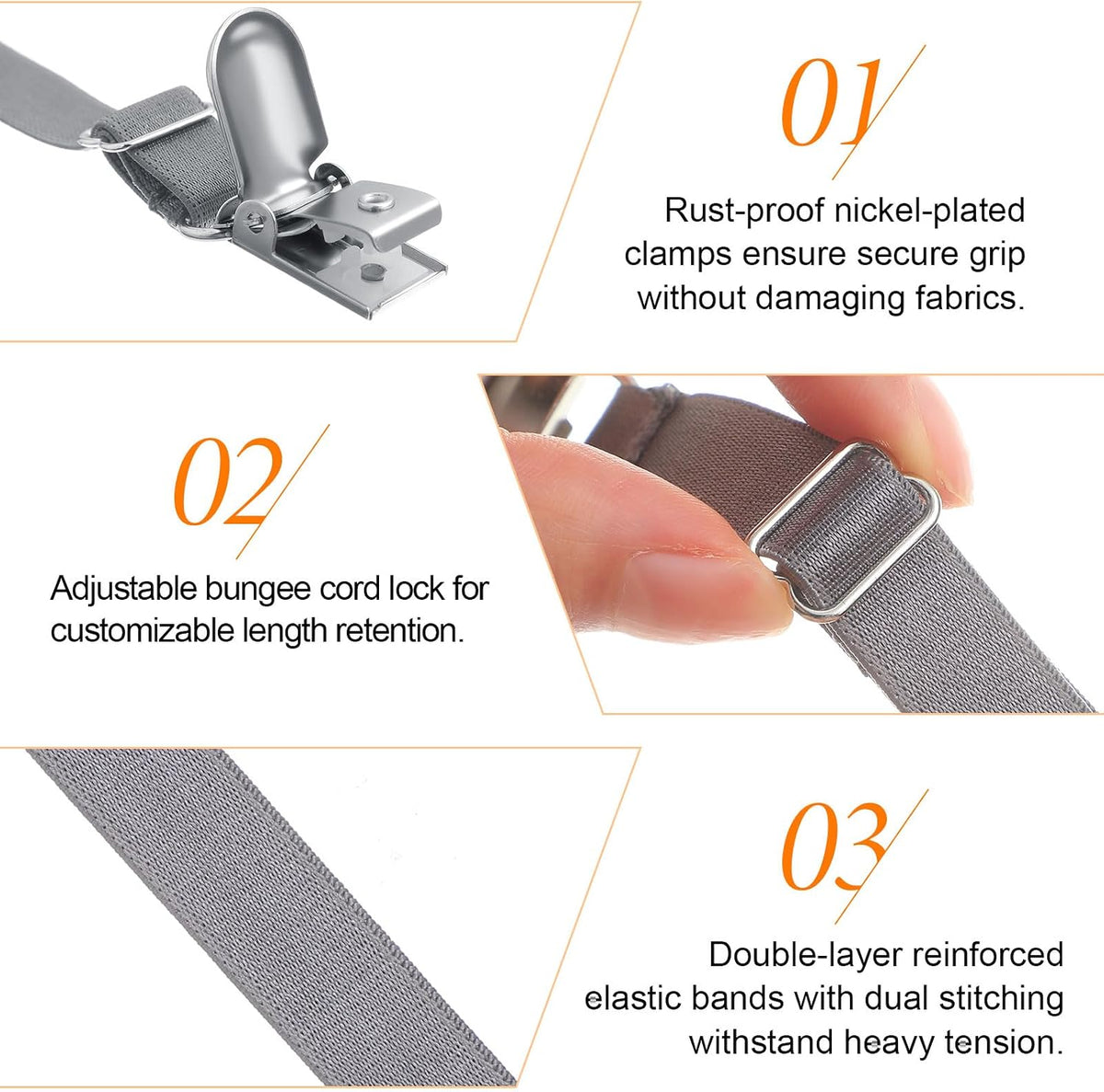 Boao 24 Pcs Bed Sheet Clips Straps Heavy Duty Adjustable Fasteners Elastic Fitted Bed Holder Mattress Corner Sheet Fasteners for Home Room Couch Supplies(Gray,8-12 Inch)