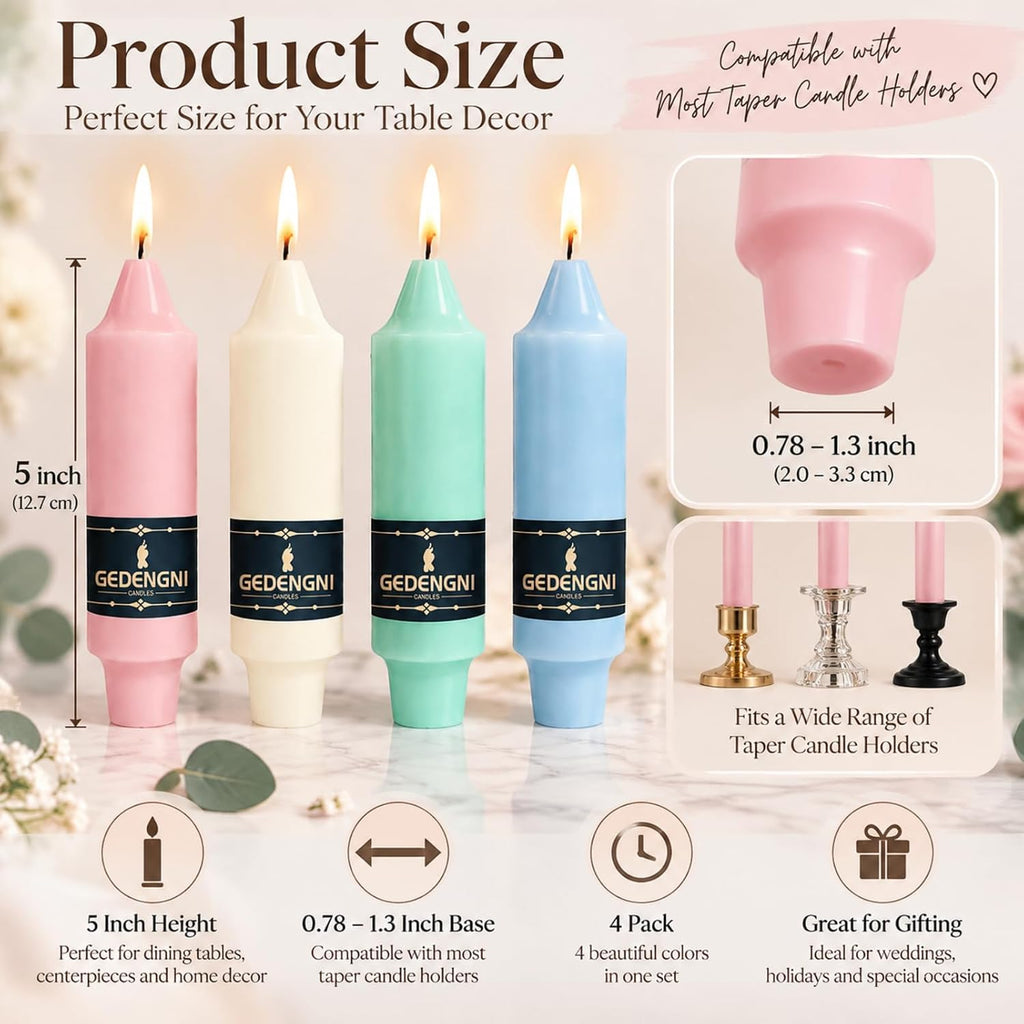 Pastel Taper Candles 4 Pack, 5 Inch Mixed Color Handmade Candles