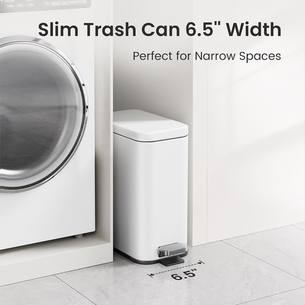 Cesun 2.6 Gallons Small Bathroom Trash Can with Lid Soft Close, White