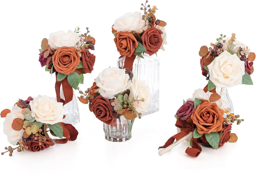 Ling's moment Terracotta 6 Pack Bridesmaid Bouquets Centerpieces 5.5"