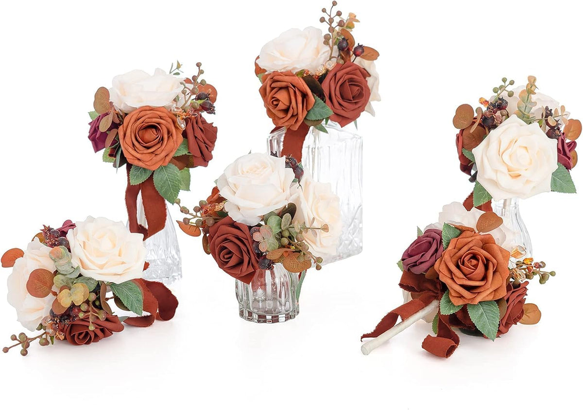 Ling's moment Terracotta 6 Pack Bridesmaid Bouquets Centerpieces 5.5"