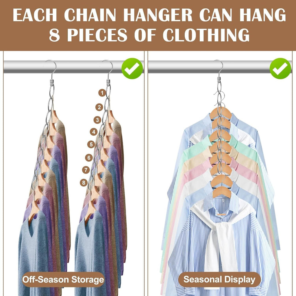80 Holes Clothing Chain Hangers: 10 Pack Metal Space Saving Hangers
