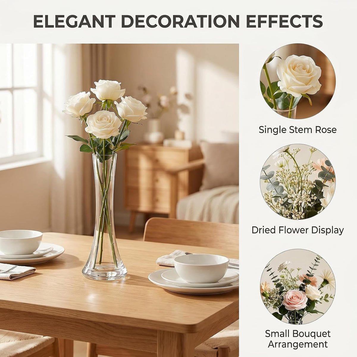 Clear Glass Bud Vase 9.8 Inch Tall Round Bottom Floral Container for Wedding Party Home Office Decor 1 Piece