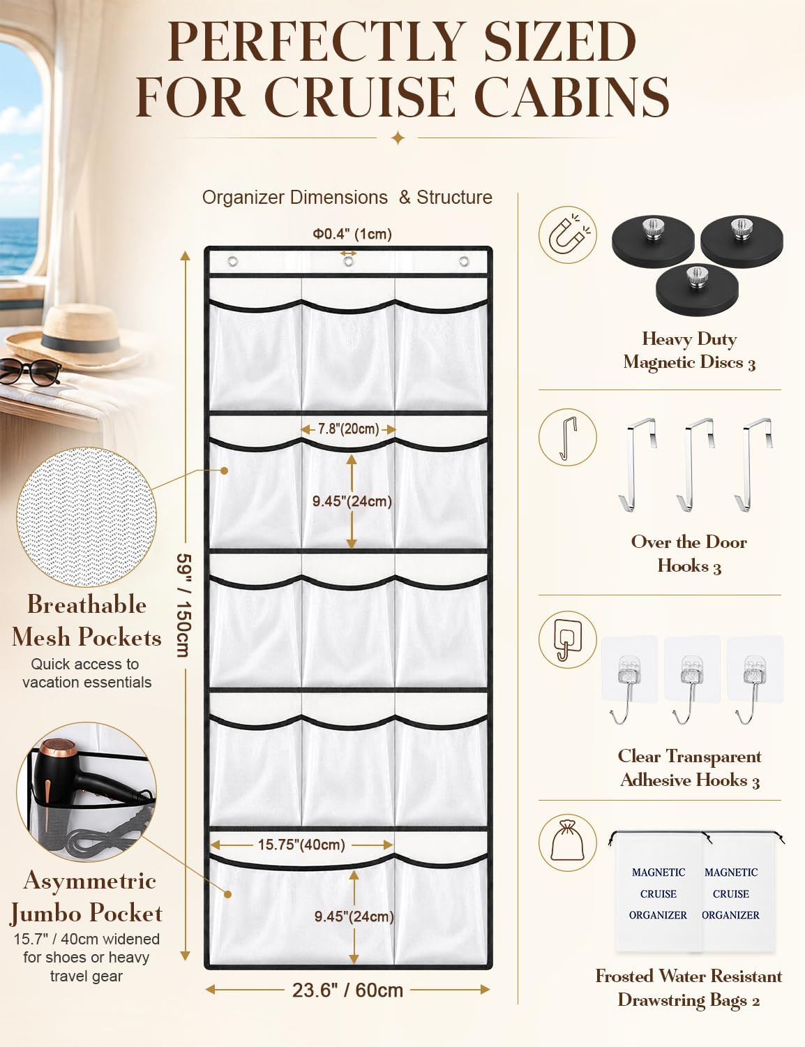 Magnetic Cruise Door Organizer,Over The Door Shoe Organizer,14 Mesh Pockets