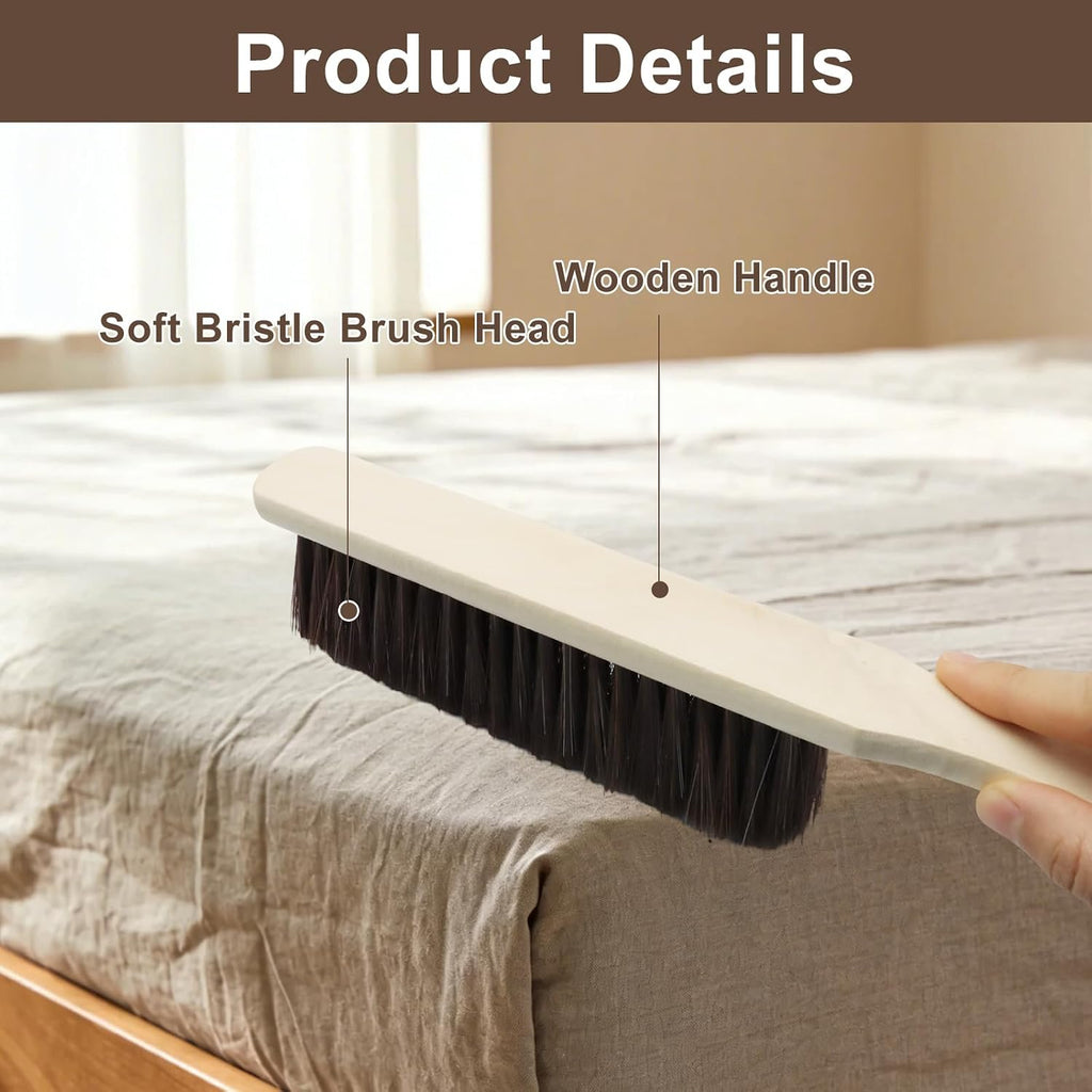 2 Pack Wooden Handle Dust Brush Set, Brown