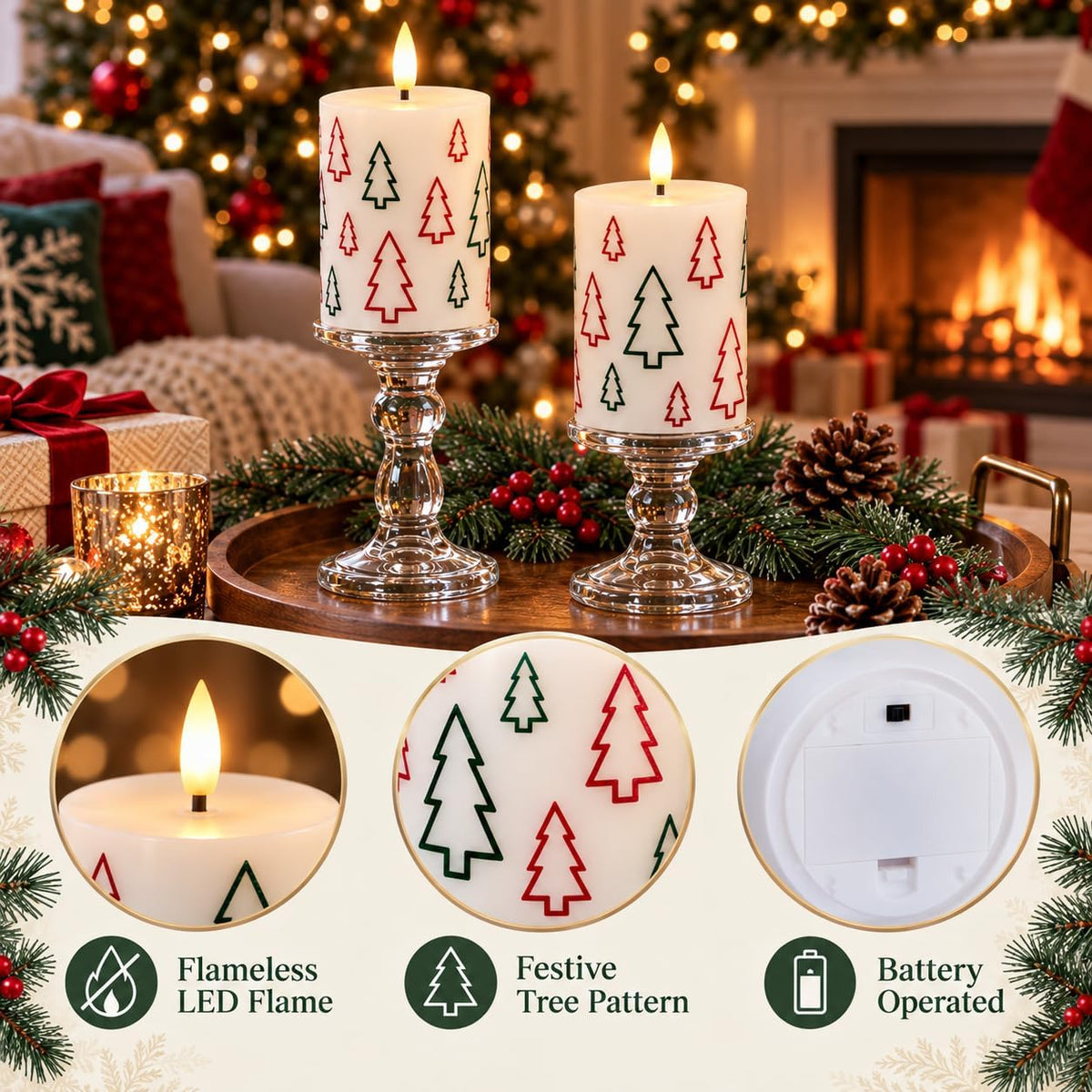 Christmas Tree Flameless Candles Set of 2, LED Battery Candles with Remote