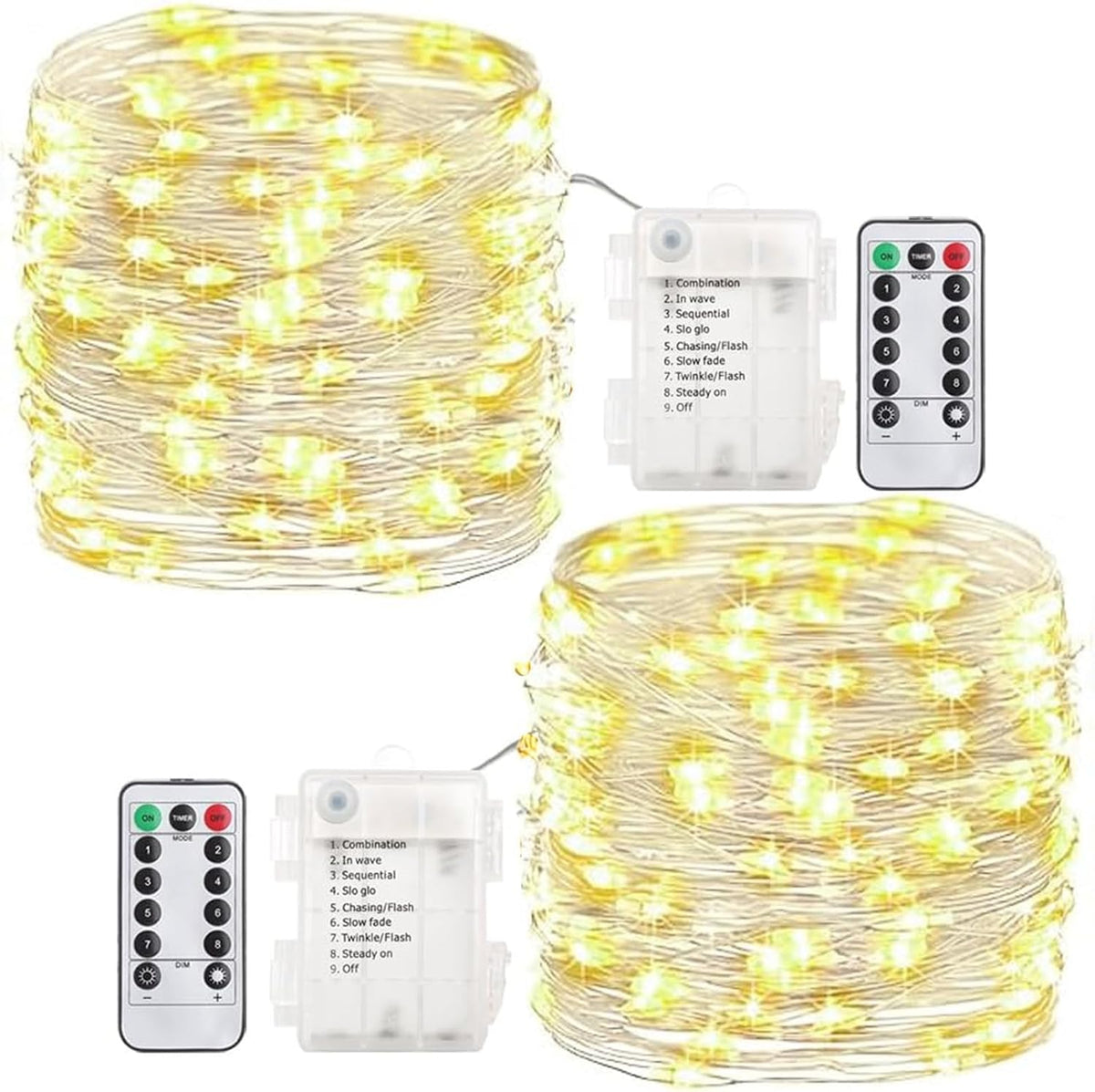 GDEALER 2 Pack 20 Ft 60 LED Fairy Lights, Battery-Operated, Warm White