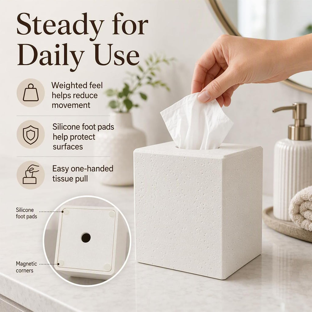 Ivory Tissue Box Cover, Square Decorative Holder with Magnetic Base