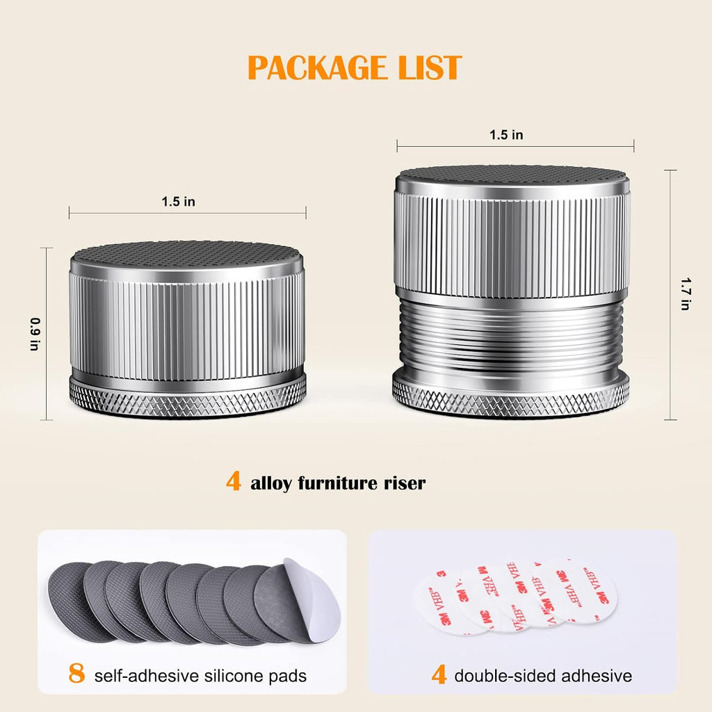 Adjustable Furniture Risers 0.9-1.7in, Metal Furniture Riser-Sliver 4 Pcs