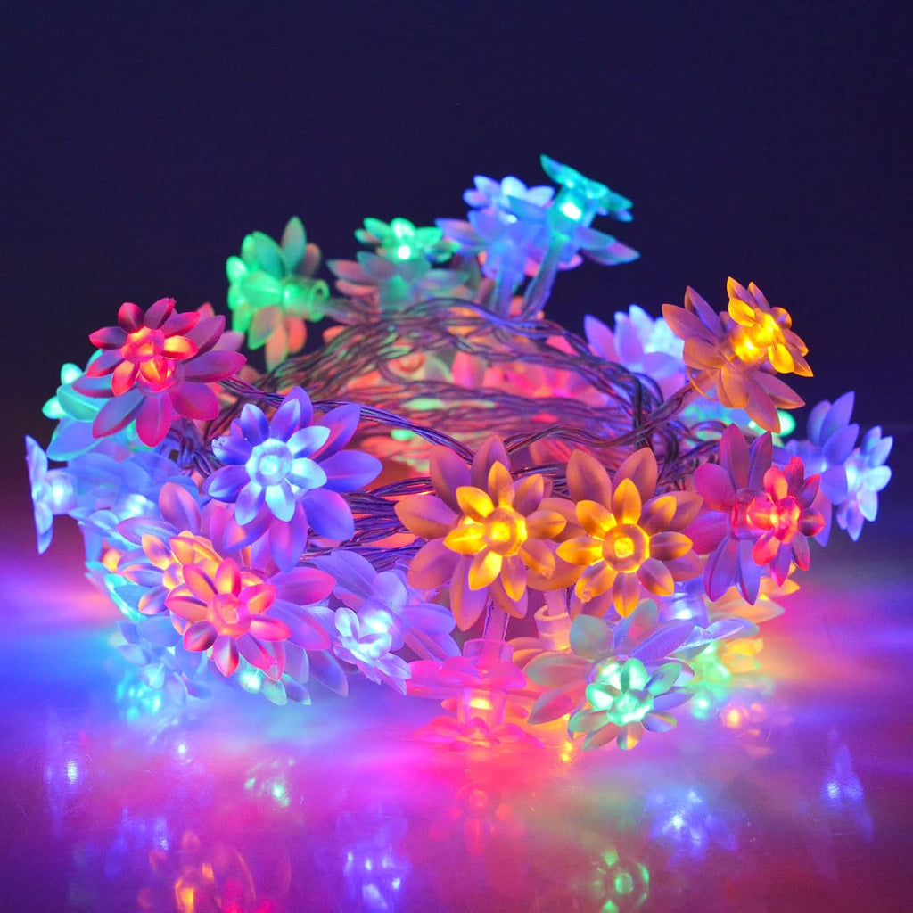 echosari Flower String Lights Battery Operated 158" Lotus Flower Multicolor
