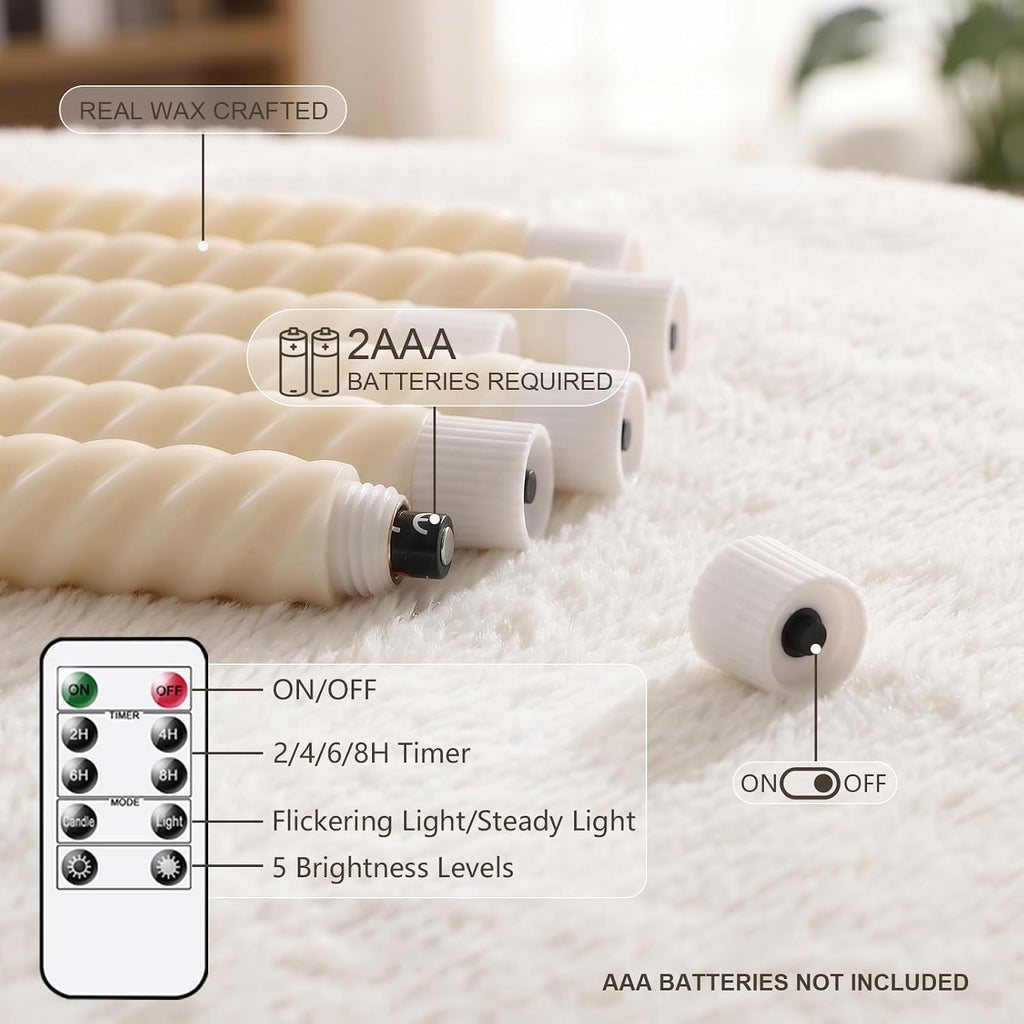 Ivory Flameless Taper Candles Flickering with Remote Timer