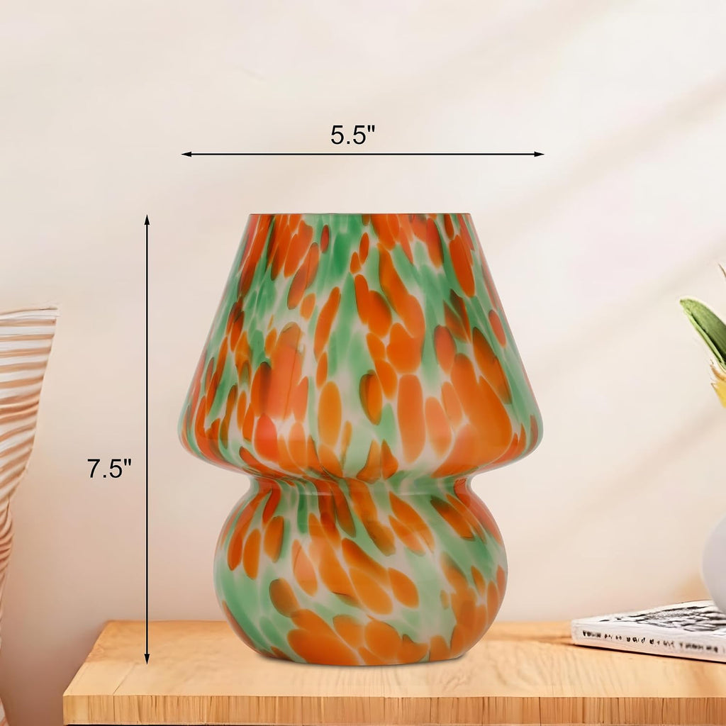 Mushroom Lamp Set of 2, Small Glass Table Lamp, Bedside Nightstand Lamp, Cute Desk Lamp for Bedroom, Dorm, Living Room & Kitchen, Classic Vintage Home Decor Lamp (2, Green&Orange)