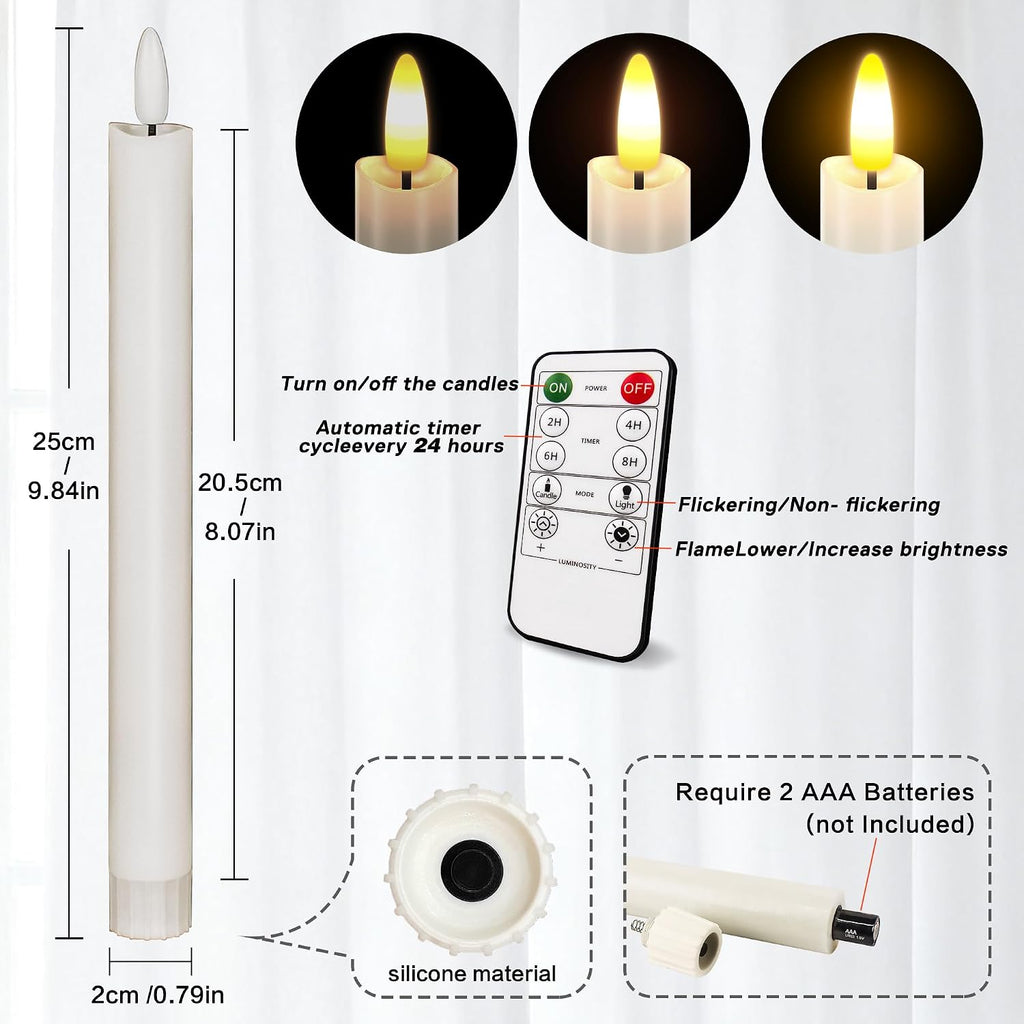Flameless Taper Candles ,Led Flickering Flameless Candlesticks(White)