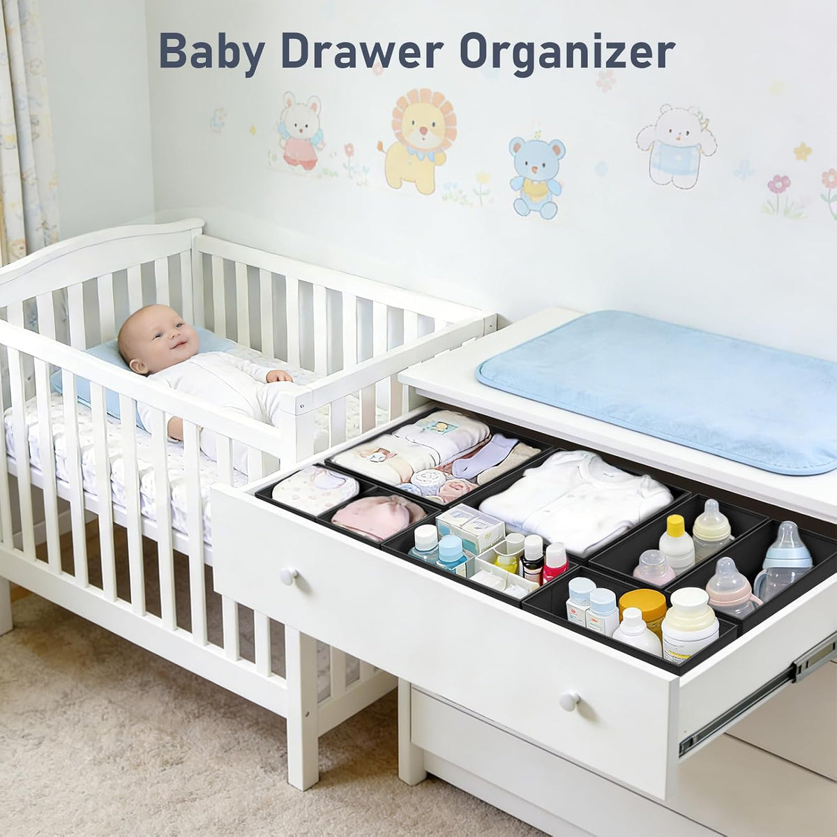 DIMJ Drawer Organizer Clothes Storage - 26 Pack Baby Dresser Organizer for Nursery, Foldable Closet Drawer Organizer Bins for Bedroom Organization, Fabric Storage Dividers for Socks, Underwears, Bras