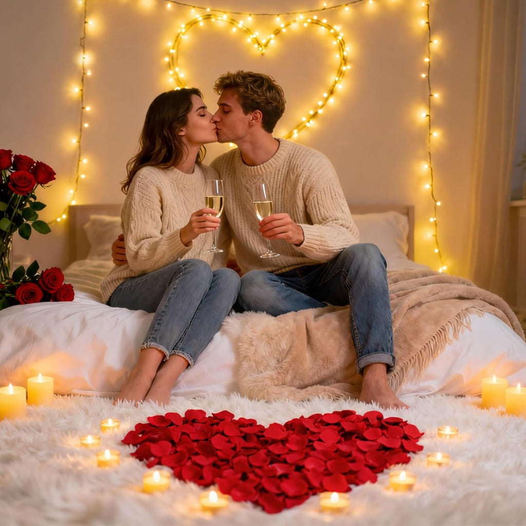 Anwyll 3000Pcs Red Rose Petals - Artificial Faux Flowers Fake Rose Petals for Wedding Proposal Engagement Romantic Night Anniversary Valentine's Galentine's Day Decoration Home Room Party Decor