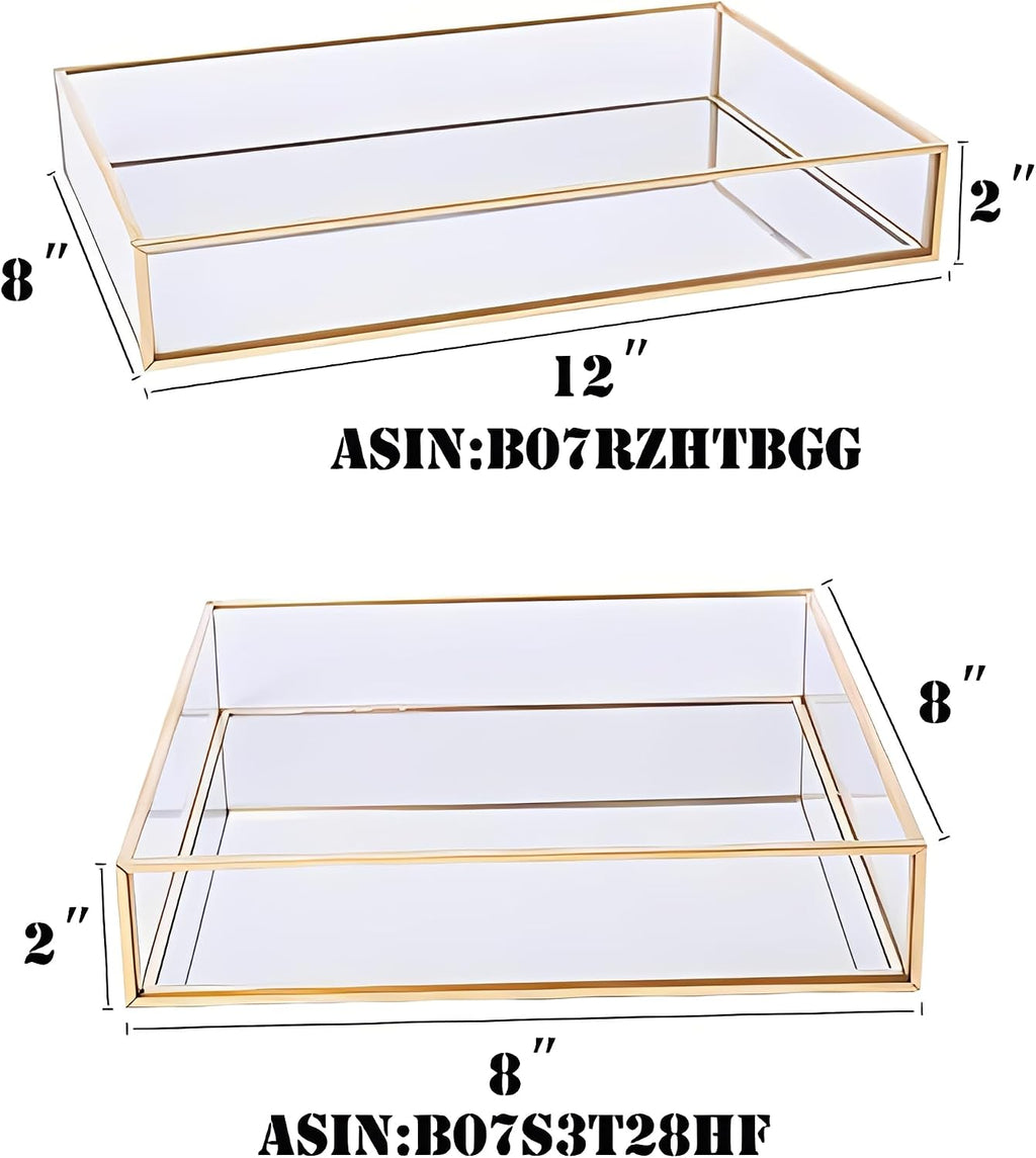 Sooyee Gold Square Mirror Tray, 8"x8" Metal and Glass Decorative Tray for Jewelry, Perfume, Makeup, Vanity, Dresser, Bathroom, Bedroom, Office, Coffee Table