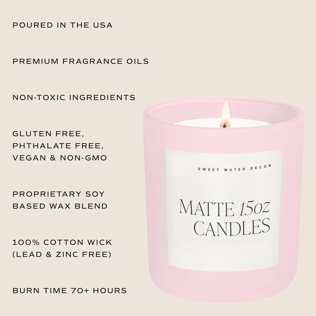 Sweet Water Decor XOXO Scented Candle, 15oz Pink Matte Jar, Soy Wax