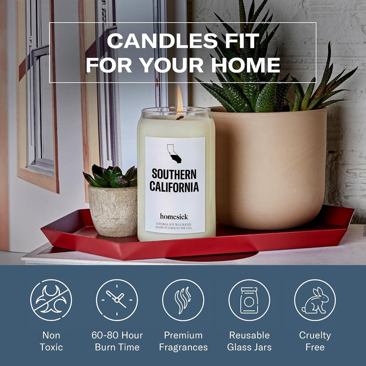 Homesick Scented Candles for Home (Southern California) - 13.75 oz Long-Lasting Soy Wax Jar Candle for Women & Men for All Occasions, 60-80 Hours Burn Time - Notes of Orange, Lemon & Rose