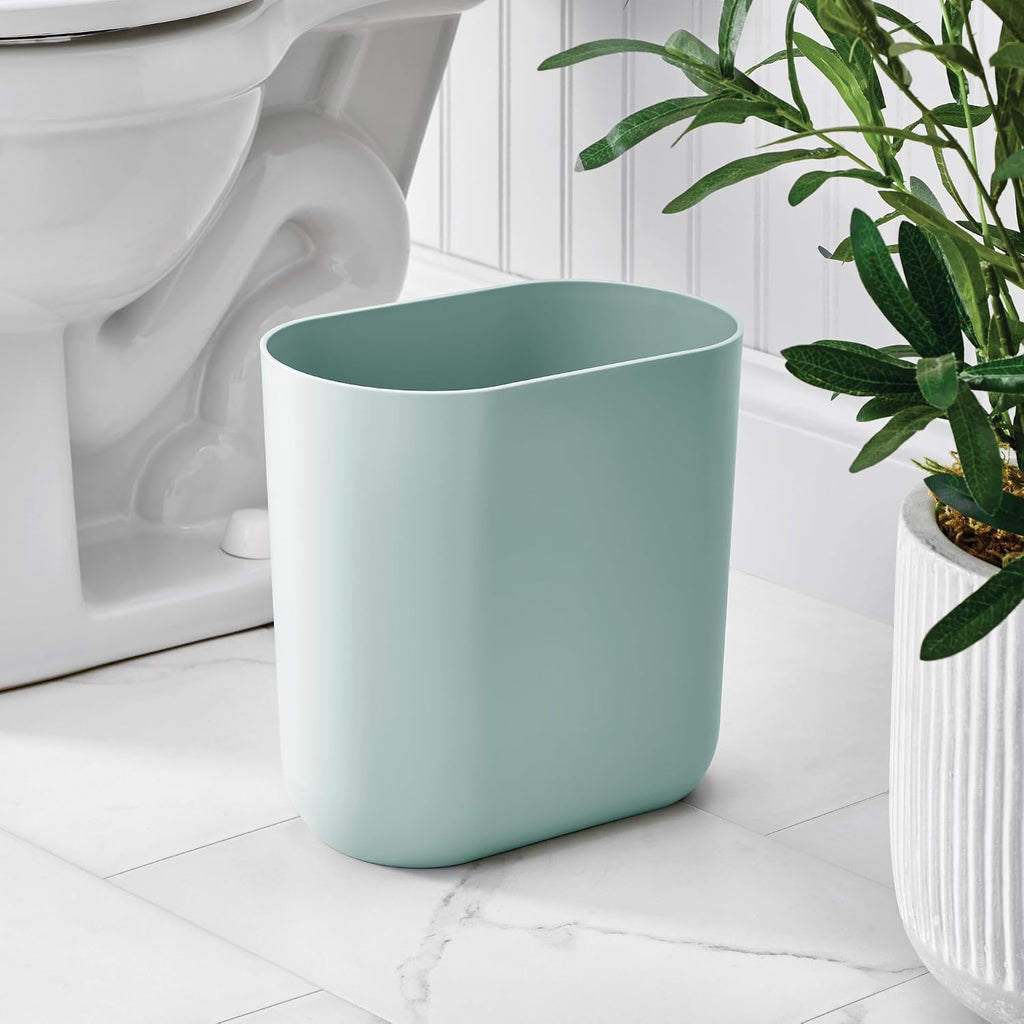iDesign Small Slim Plastic Bathroom Trash Can, Blue, Waste Can (Pack of 2)