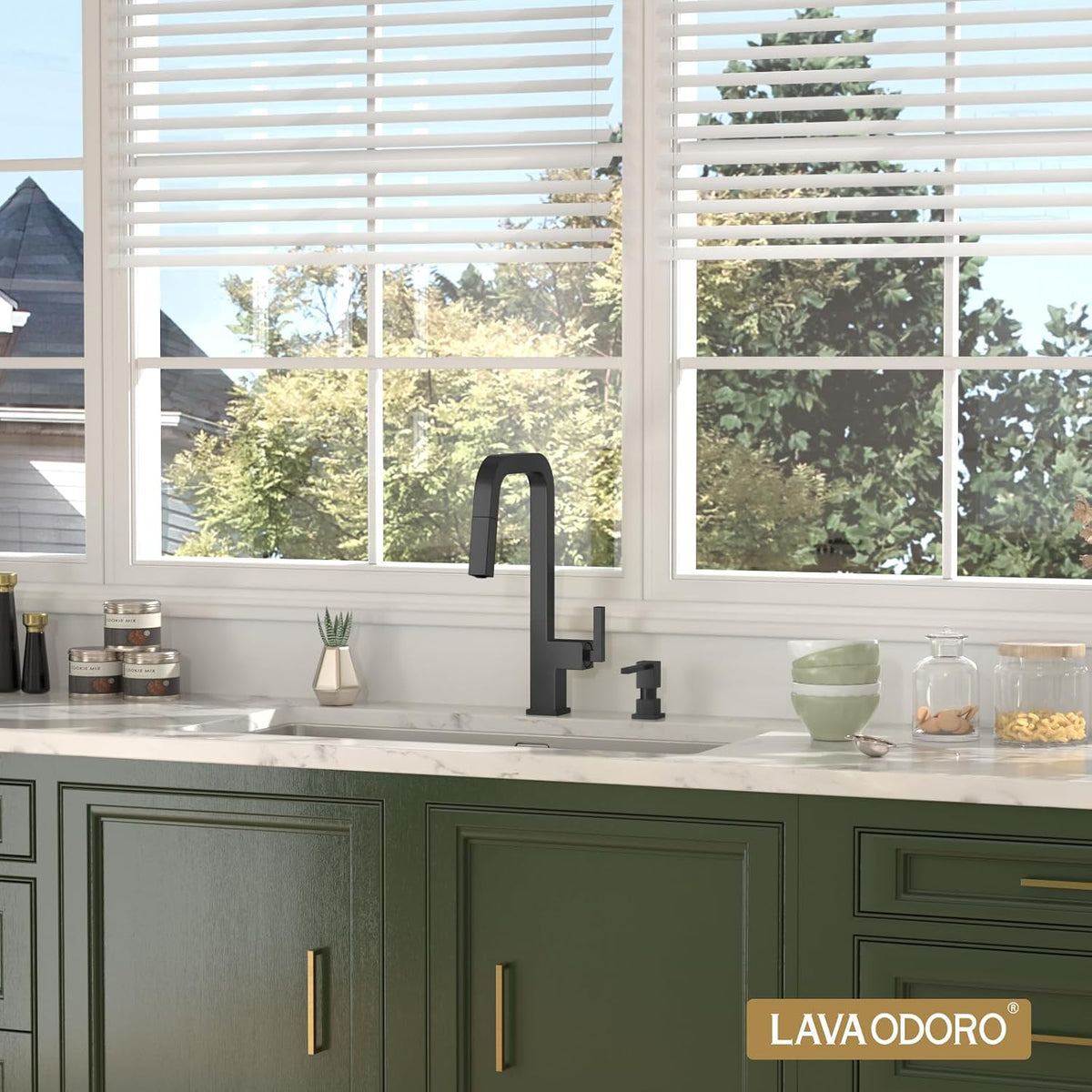 Lava Odoro Soap Dispenser for Kitchen Sink, Black Sink Soap Dispenser Pump