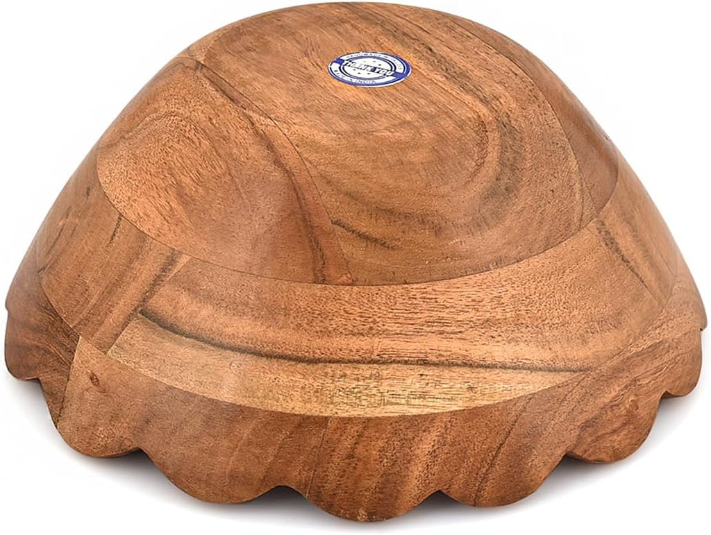 Fruit Bowl Acacia Wood Decorative Wooden Bowl for Kitchen, Dining Table & Entryway Centerpieces and Farmhouse Table Decor (9" x 9" x 4")