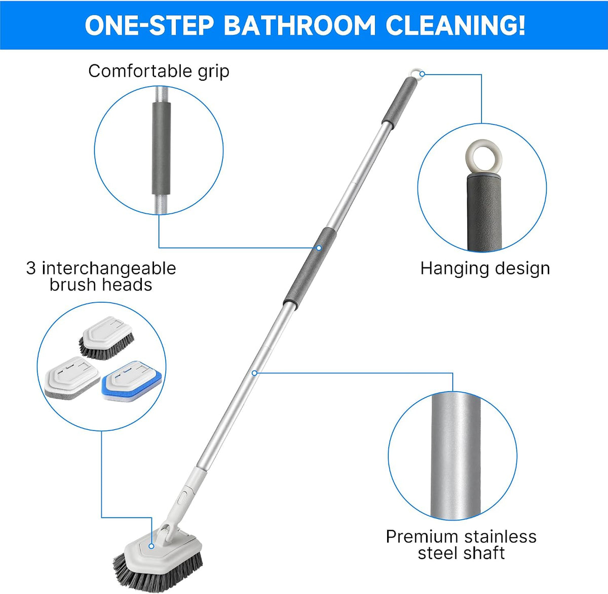 Tile Tub Scrubber Brush with Different Function Cleaning Heads
