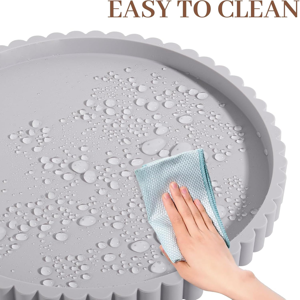 Round Bathroom Tray Perfume Organizer Coffee Table Decor, 9" Light Gray
