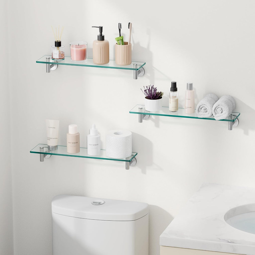KES Glass Shelf for Bathroom, 20-Inch, 3 Pack, Brushed Finish