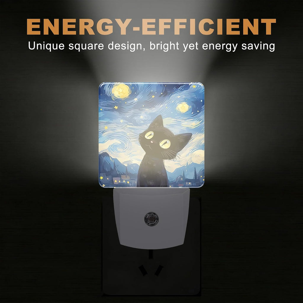 Night Lights Plug into Wall, Starry Night Black Cat Night Light with Dusk to Dawn Smart Sensor for Bedroom Bathroom Hallway Kitchen, Led Nightlights for Boys Girls Women Men