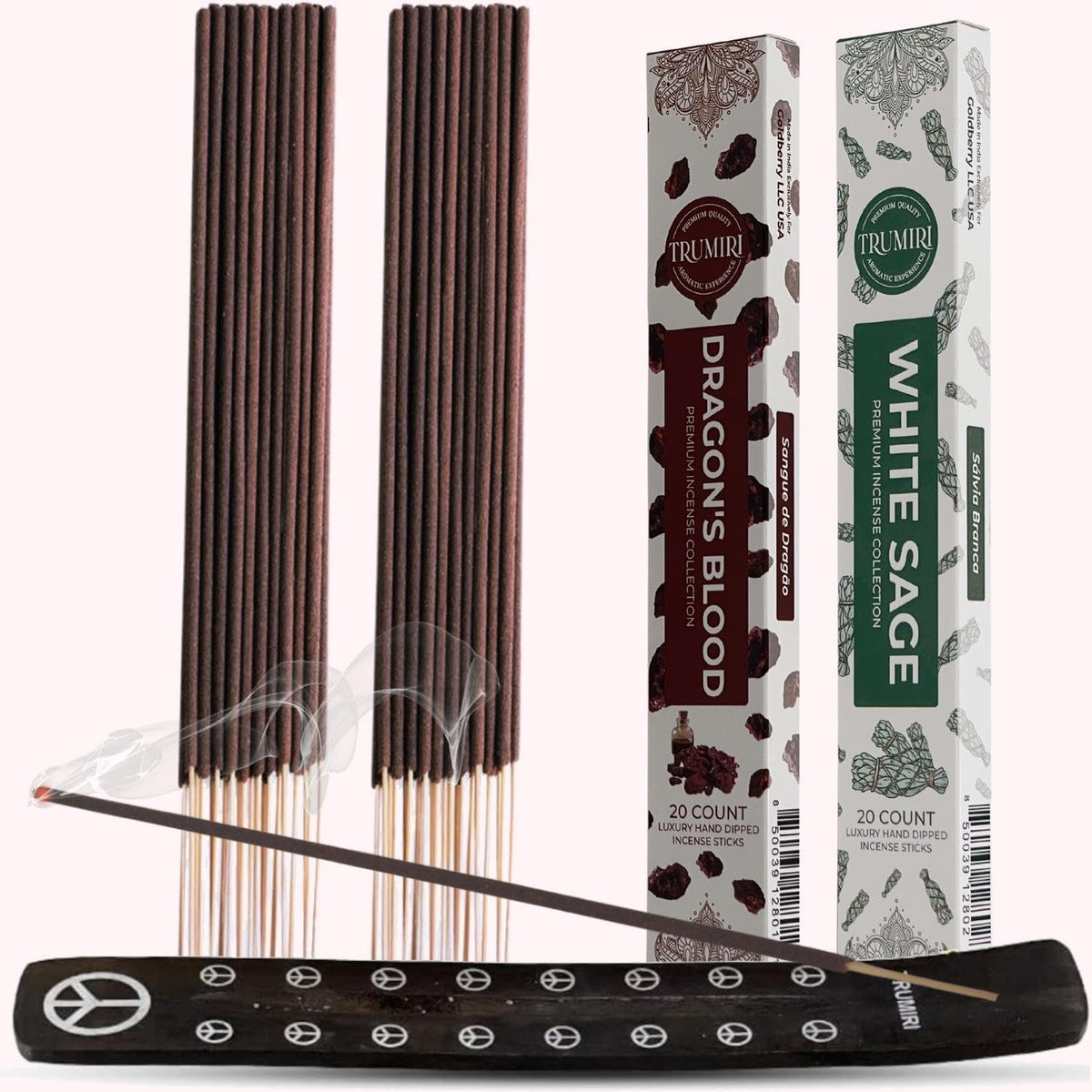 Trumiri Incense Sticks - Combo Pack of 40 Insence-Sticks - 20 Dragons Blood + 20 White Sage - Insenses - Insents - Incents - Inscense - Incence - Incienso - All Natural Incense Sticks