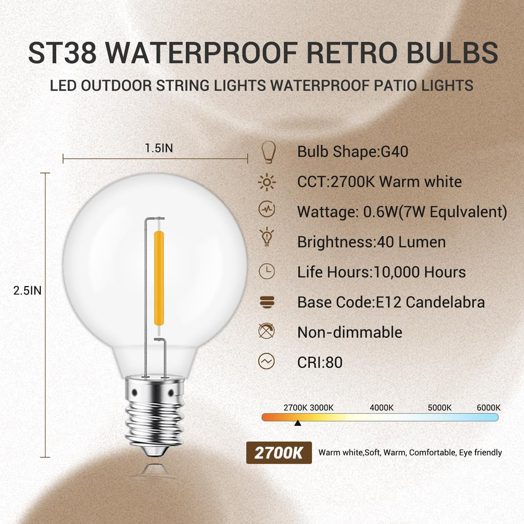 KGC G40 LED String Light Bulbs, 0.6 W Equvanlent to 7 W Incandescant Bulb