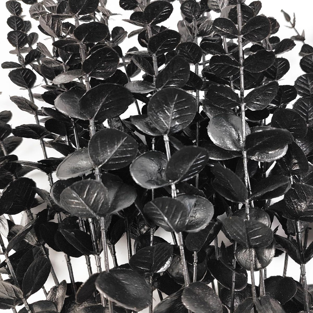 TIHOOD 14PCS 15” Black Eucalyptus Stems Artificial Eucalyptus Leaves Branches Fake Eucalyptuses Decor Faux Eucalyptus leaf Stem for Halloween Autumn Fall Floral Arrangement Wedding Bouquet Home Office