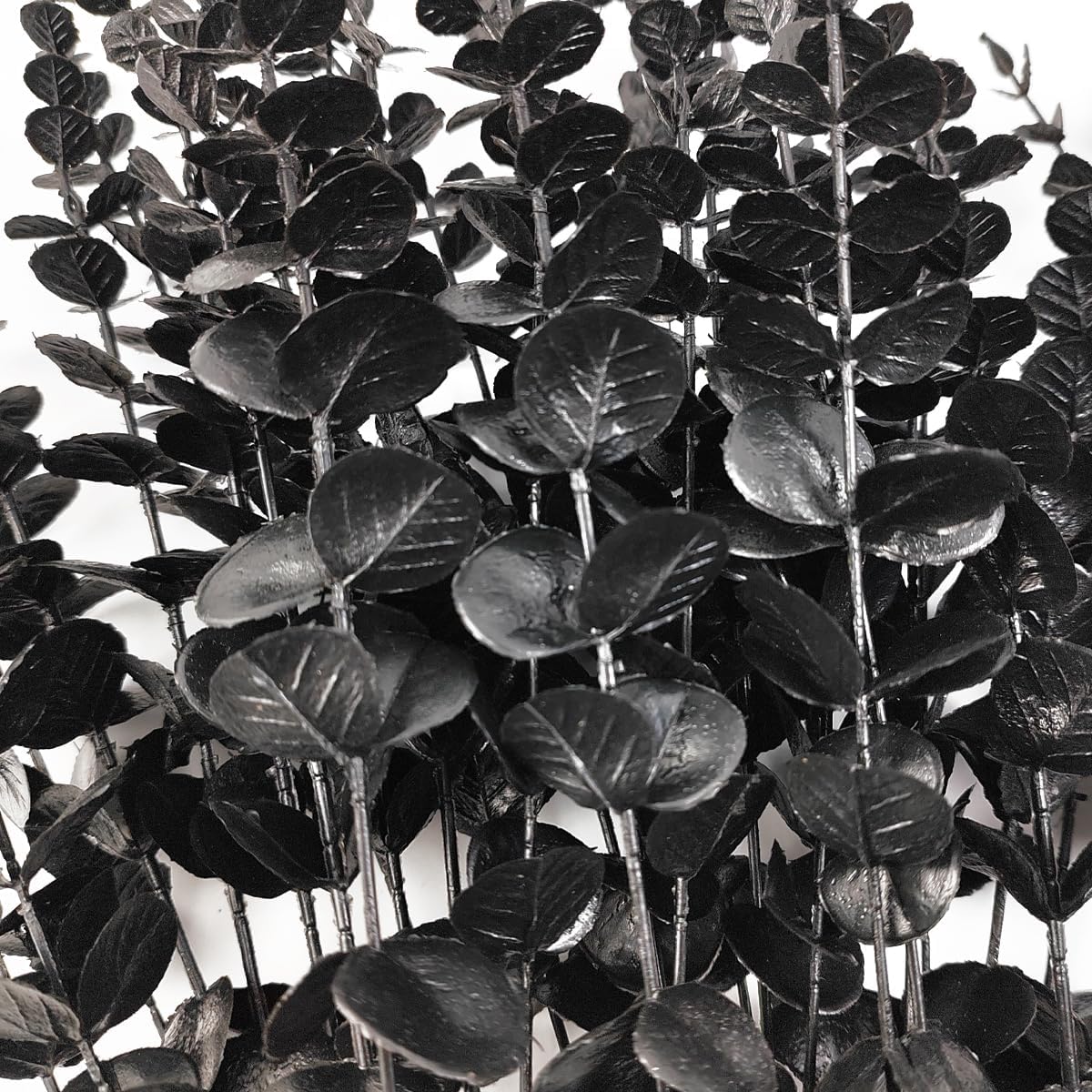 TIHOOD 14PCS 15” Black Eucalyptus Stems Artificial Eucalyptus Leaves Branches Fake Eucalyptuses Decor Faux Eucalyptus leaf Stem for Halloween Autumn Fall Floral Arrangement Wedding Bouquet Home Office