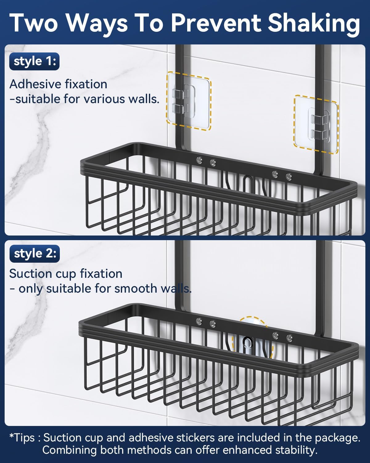 YASONIC Never Rust Shower Caddy Hanging, Aluminum Shower Racks for Inside Shower, 2-Tier Shower Organizer Hanging Over Shower Head with Hooks and Soap Holder, Black