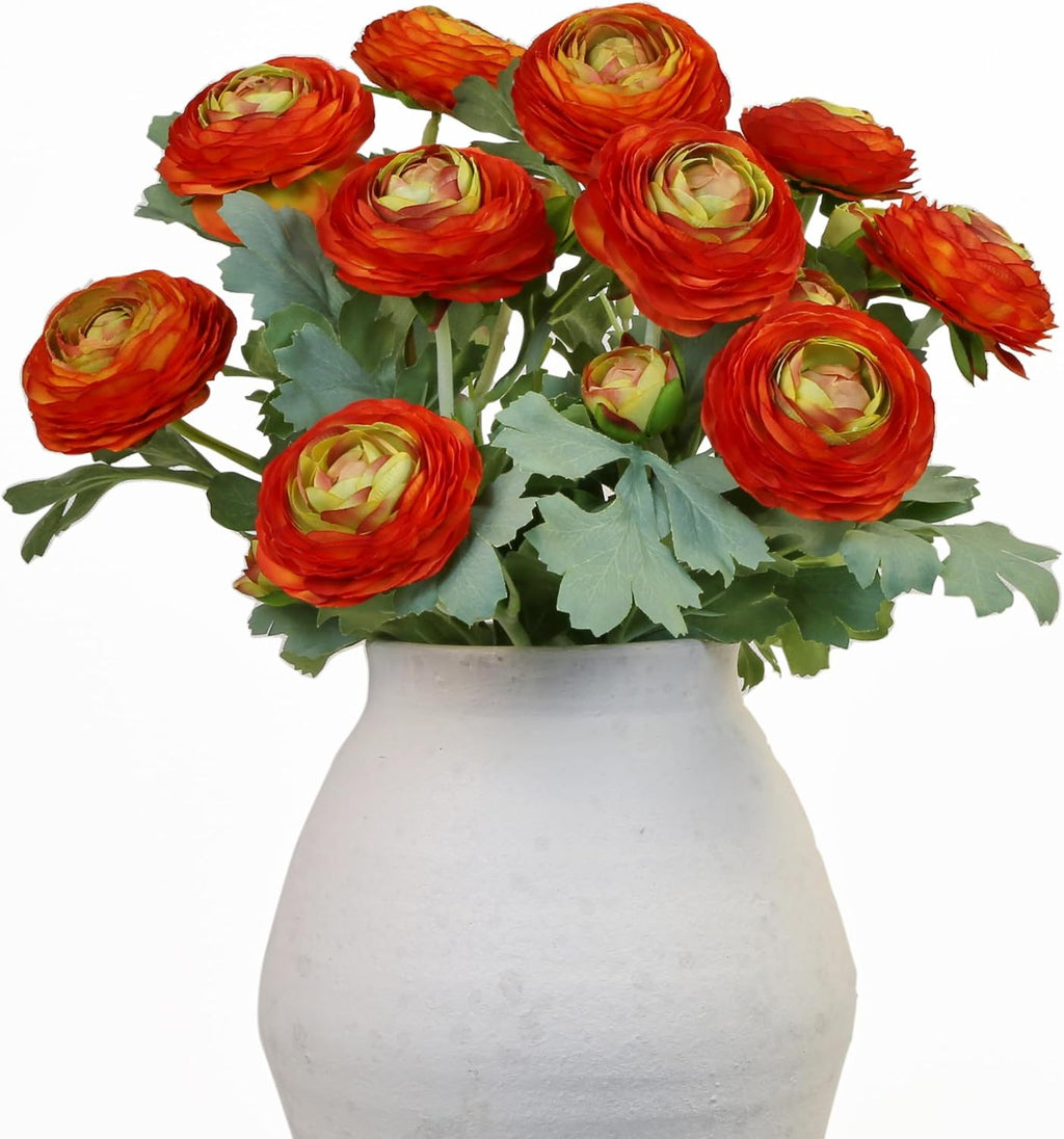 Orange Artificial Ranunculus Flowers with Real Touch Stem, Autumn Colour Ranunculus Flowers(10 Pack) (Orange)