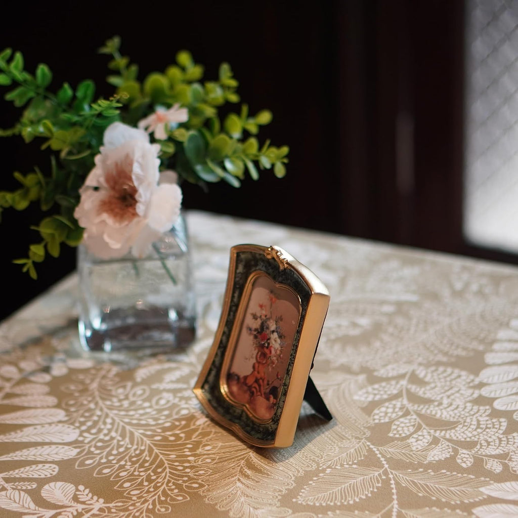 Vintage Picture Frame 2.5x3.5 Antique Ornate Photo Frame Tabletop and Wall Hanging, Decorative Retro Design Home Decor, Old-Fashioned Photo Gallery Art, Moss Agate Green